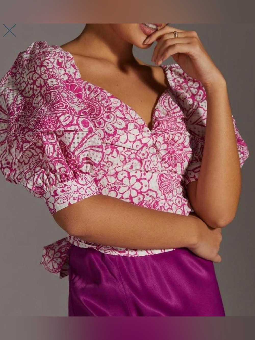 Anthropologie Maeve Tie-Back Printed Crop Top